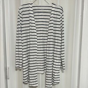 Chico's - Black & White Striped Open Front Cardigan - Size Large/12
